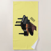 ピアノの漫画イラストレーション ビーチタオル (正面)