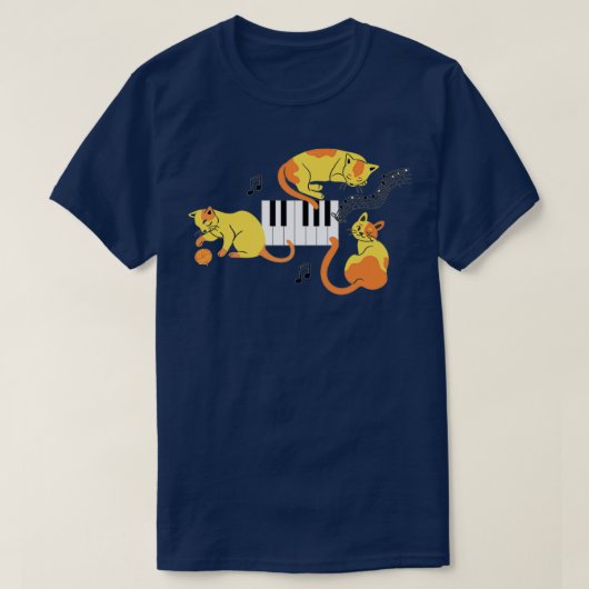 ピアノの猫3匹 Tシャツ (デザイン正面)