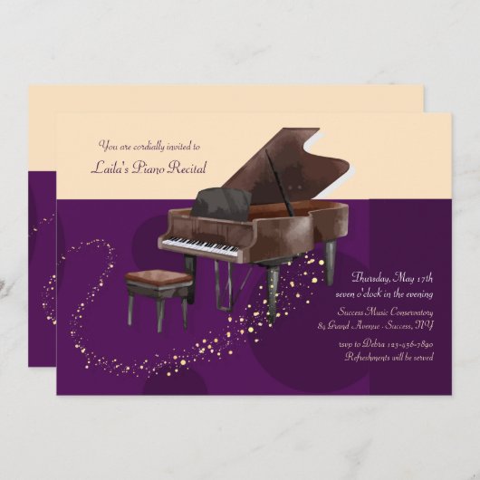 ピアノの発表会 招待状 (正面/裏面)