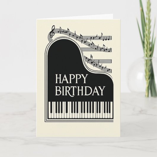 ピアノの誕生日カード モノクロ カード (正面)