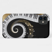 ピアノの鍵が金ゴールドの音符で渦を巻く Case-Mate iPhoneケース (裏面(横))