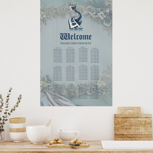 ピアノの鍵と花の優雅さ。 ポスター (キッチン)