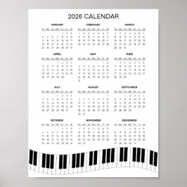 ピアノの鍵盤が付いたシンプルな2026年カレンダー |  ポスター