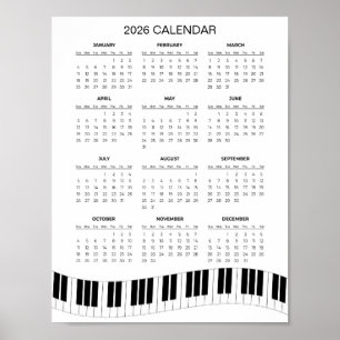 ピアノの鍵盤が付いたシンプルな2026年カレンダー    ポスター
