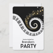 ピアノの鍵盤とゴールドの音符のパーティー 招待状 (正面)