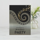 ピアノの鍵盤とゴールドの音符パーティ 招待状 (スタンド正面)