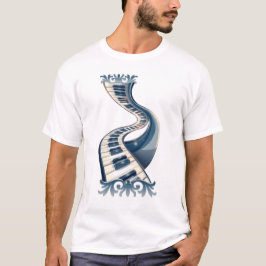 ピアノの鍵盤と花のエレガンス Tシャツ