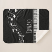 ピアノの鍵盤と音符 シェルパブランケット (正面(横))