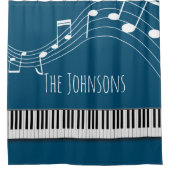 ピアノの鍵盤と音符 シャワーカーテン (正面)