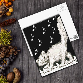 ピアノの鍵盤の白猫 ポストカード