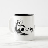 ピアノの鍵盤の音楽遊コーヒーマグの上の猫 ツートーンマグカップ (正面左)