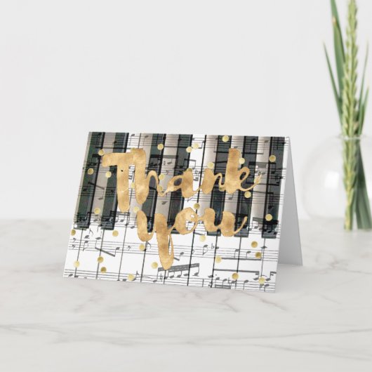 ピアノの鍵盤ゴールデン感謝していユー書き サンキューカード (正面)