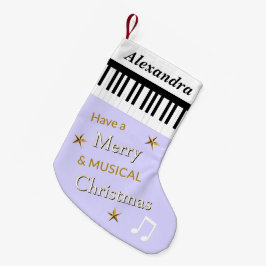ピアノの鍵盤 音楽テーマ かわいいライラック カスタマイズデザイン スモールクリスマスストッキング