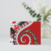 ピアノの鍵盤 音楽ノート グランジ フローラル スワール ポストカード (スタンド正面)