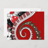 ピアノの鍵盤 音楽ノート グランジ フローラル スワール ポストカード (正面/裏面)
