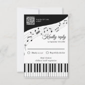 ピアノの鍵盤 音符 QRコード 結婚式 出欠カード (正面)