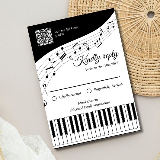 ピアノの鍵盤 音符 QRコード 結婚式 出欠カード