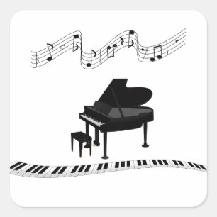 ピアノの鍵、キーボード、音楽ノート スクエアシール