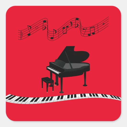 ピアノの鍵、キーボード、音楽ノート スクエアシール (正面)