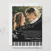 ピアノの鍵 音楽 モノクロ写真 結婚式 サンキューカード (正面)