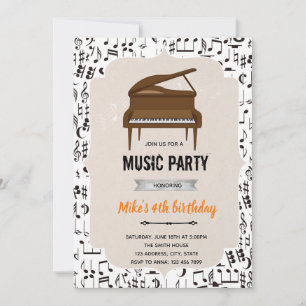 ピアノの音楽をテーマにした誕生日パーティー 招待状