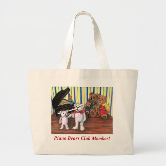 ピアノはキャラクターのピアノ音楽トートバックに耐えます ラージトートバッグ (正面)