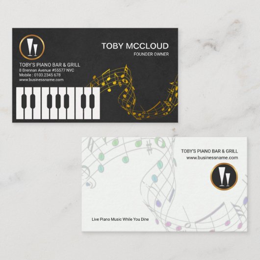 ピアノは音符を浮かべる金ゴールドを調整します 名刺 (正面/裏面)