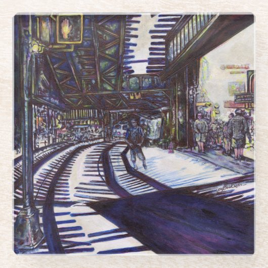 ピアノを叩く ガラスコースター (正面)