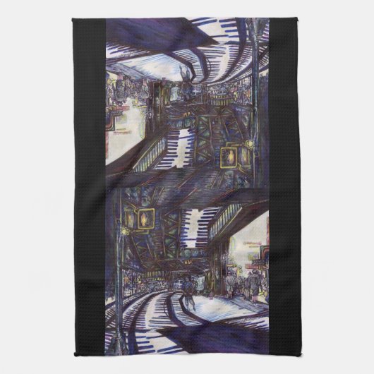 ピアノを叩く キッチンタオル (縦)