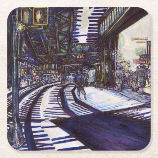 ピアノを叩く スクエアペーパーコースター (正面)