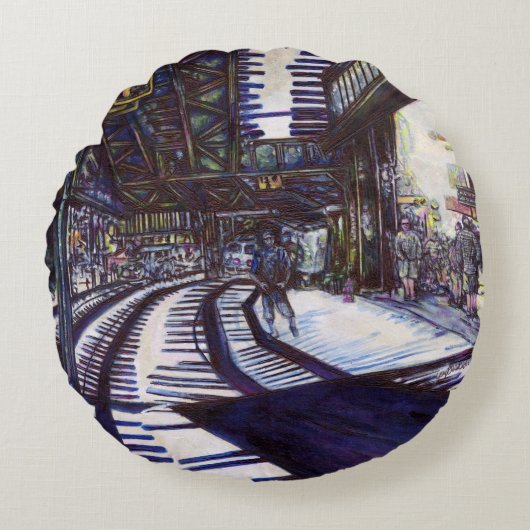 ピアノを叩く ラウンドクッション (正面)