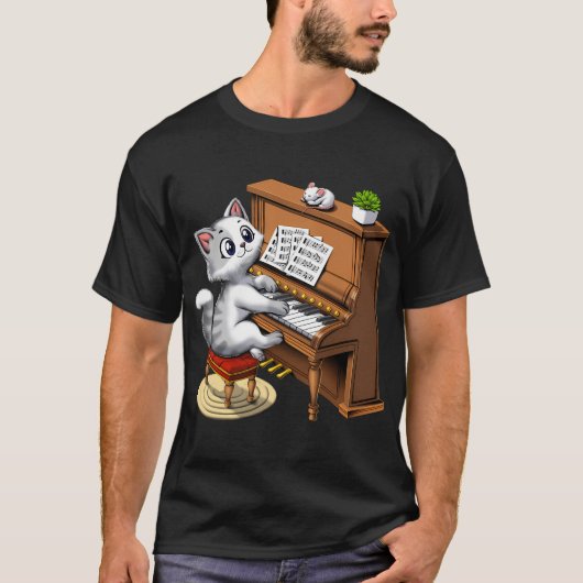 ピアノを弾くネコ Tシャツ (正面)