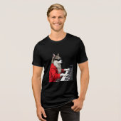 ピアノを弾く犬Tシャツ トライブレンドTシャツ (正面全面)