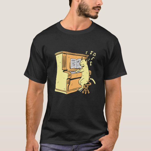 ピアノを弾く猫 楽しい音楽 ピアニスト 猫 1 Tシャツ (正面)