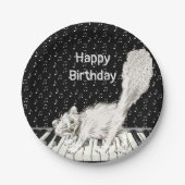 ピアノを弾く白猫の微笑み ペーパープレート (正面)