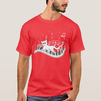 ピアノを弾く音楽好きの猫 音楽家 ミュージカル 可愛い ヴィンテージ Tシャツ