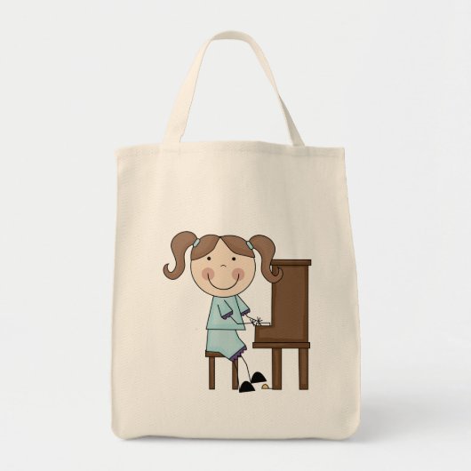 ピアノを遊んでいる棒の女の子 トートバッグ (正面)