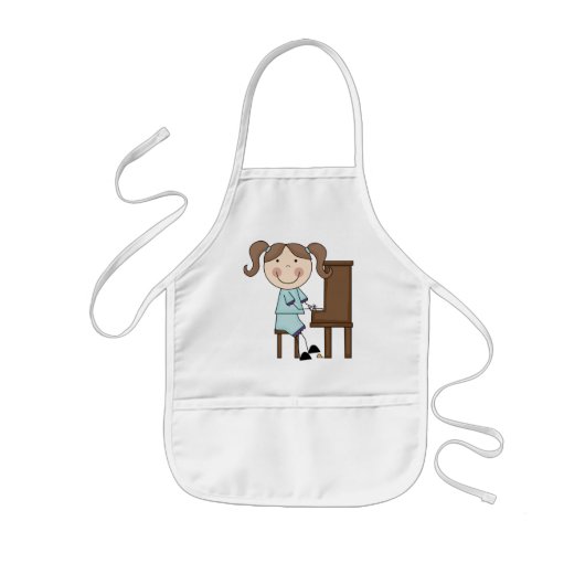 ピアノを遊んでいる棒の女の子 子供用エプロン (正面)
