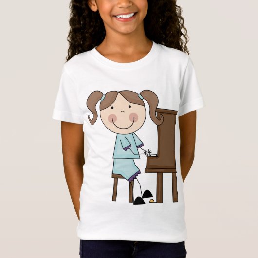 ピアノを遊んでいる棒の女の子 Tシャツ (正面)