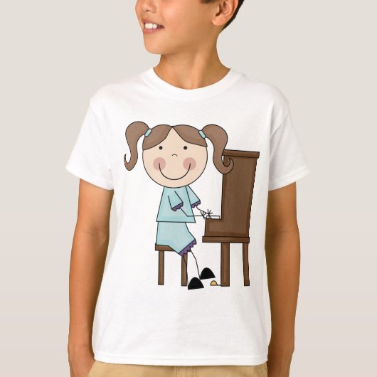 ピアノを遊んでいる棒の女の子 Tシャツ (正面)
