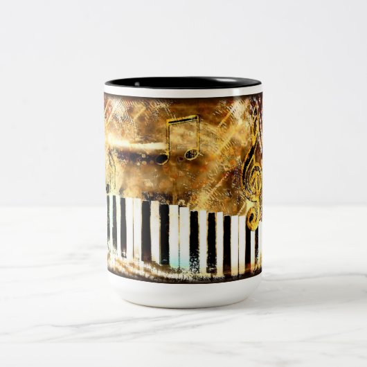 ピアノエレガントの音楽とノート ツートーンマグカップ (中央)