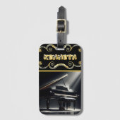 ピアノエレガントデザインオンブラックライター ラゲッジタグ (正面縦)