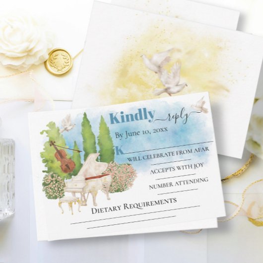 ピアノエレガントヴァイオリンの花は結婚式RSVP カード