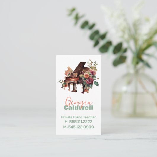 ピアノエレガント先生ウォーターカラーアート 名刺 (スタンド正面)