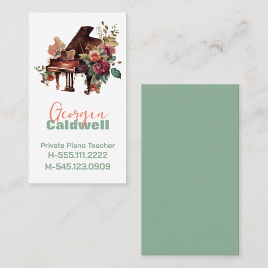 ピアノエレガント先生ウォーターカラーアート 名刺 (正面/裏面)