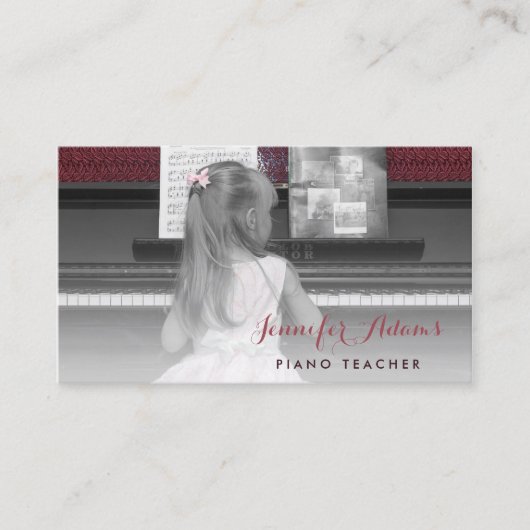 ピアノエレガント先生ガール学生ピンクドレス 名刺 (正面)
