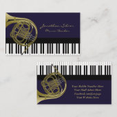 ピアノエレガント鍵&ホーフランスのン音楽 名刺 (正面/裏面)