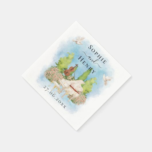 ピアノエレガント|ヴァイオリンの花は結婚Luxury スタンダードカクテルナプキン (角)