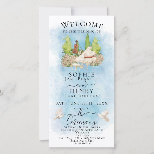 ピアノエレガント |ヴァイオリンドーヴズラグジュアリー結婚式 プログラム (正面)