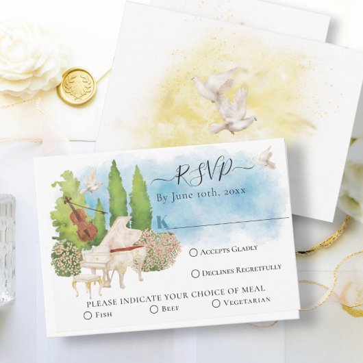 ピアノエレガント |ヴァイオリン夏の結婚式RSVP カード
